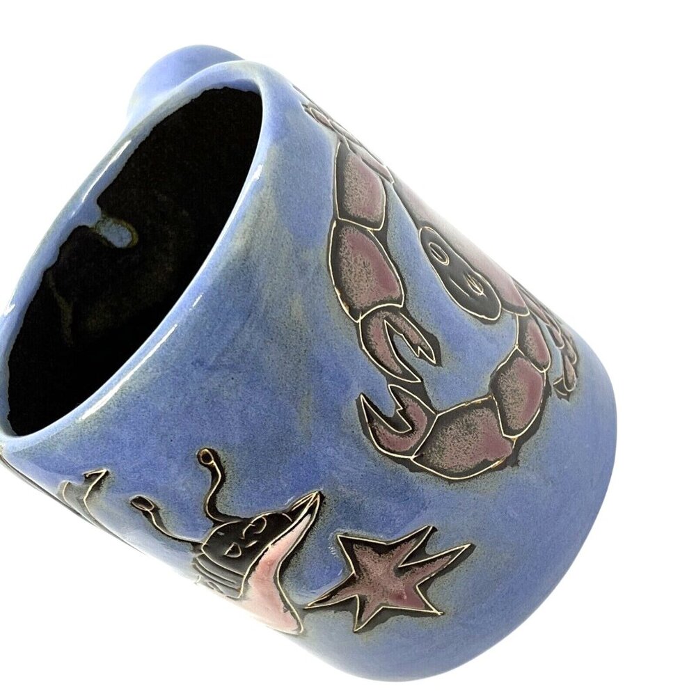 Sea Life Mug Whimsical Anthropomorphic Signed Stoneware Design by Mara Mexico